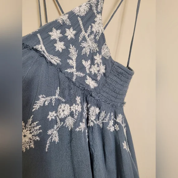 Free People Intimately Blue Dress with White Floral Embroidery Large - Picture 6 of 10